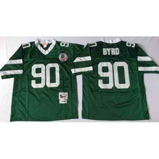 Men New York Jets 90 Dennis Byrd Green M&N Throwback Jersey